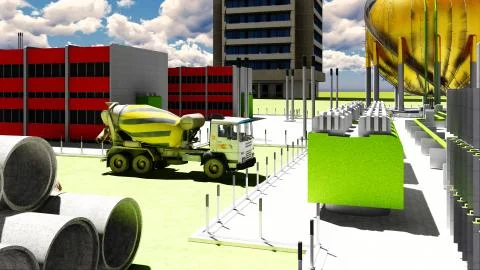 Building construction of nuclear plant 3d rendering Ilustración de archivo