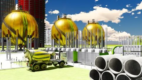 Building construction of nuclear plant 3d rendering Ilustración de archivo