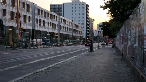 Building Construction With Passing Car, sunset, in Luisenstadt Berlin, July 2026 Stock Footage 340399266