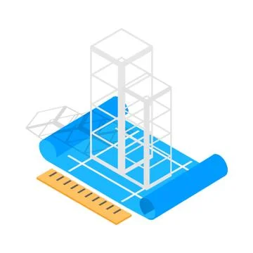 Building construction plan icon isometric 3d style Ilustración de archivo