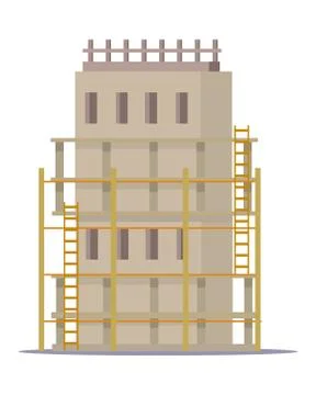 Building Construction Process of Cottage House 스톡 일러스트