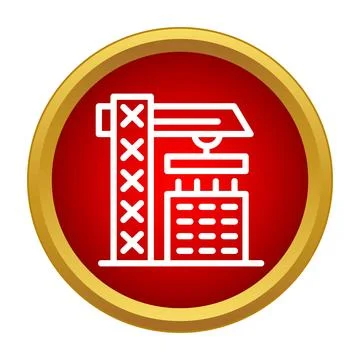 Building construction process with crane lifting structure icon Stock Illustration