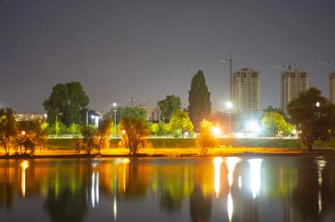 Building at construction process by night. Night view of the construction sit Foto stock