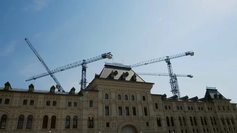 Building construction process. Tower crane construction a modern residential Stock Footage 109150991