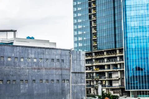 Building construction is on progress with cloudy sky as background photo taken Stock Photos