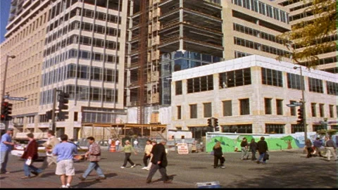Building Construction progress timelapse pedestrians near Stock-Footage 145780402
