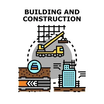 Building construction project development and engineering process illustratio Stock Illustration