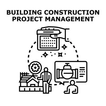Building construction project management planning and development Stock Illustration