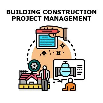 Building construction project management planning and development Stock Illustration