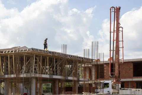 Building construction remote view, construction site Stock Photos