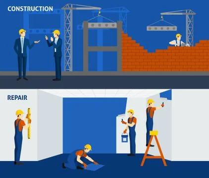 Building construction repair flat horizontal banners Illustrazione stock