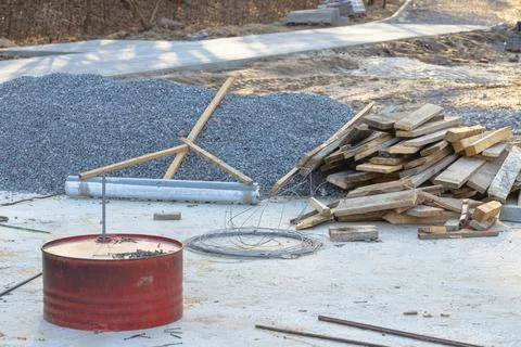 Building construction road pavement process industrial materials and objects  Foto stock