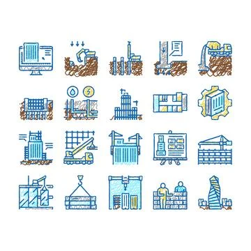 Building Construction set Icons hand drawn Ilustración de archivo