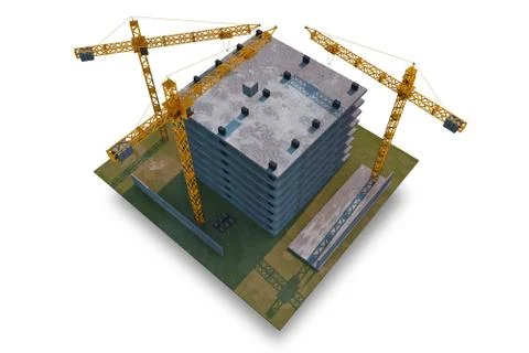 Building construction site from above. 3d render illustration isolated on whi Ilustración de archivo