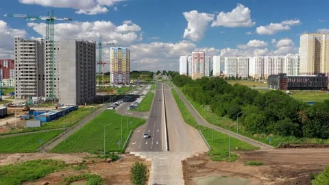 Building construction site and new road. Stock Footage 136539889