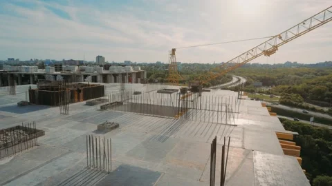 Building construction site with crane, view from rooftop Stock Footage 131404423