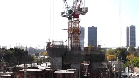 Building construction site with cranes . Stock Photos