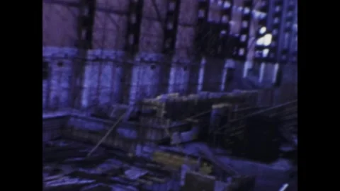 Building construction site interior view in 1961 Stock Footage 326896307