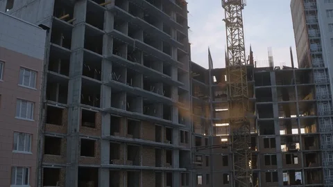 Building construction site, new areas development, new jobs creation, drone shot Stock Footage 96299863