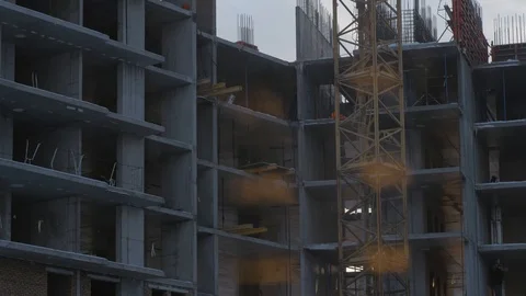 Building construction site, new areas development, new jobs creation, drone shot Stock Footage 96300899