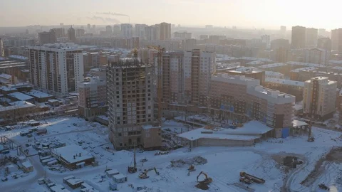 Building construction site, new areas development, new jobs creation, drone shot Stock Footage 96306084