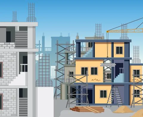 Building construction site scene Ilustración de archivo