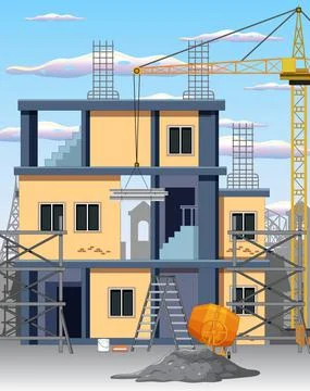 Building construction site scene Ilustración de archivo