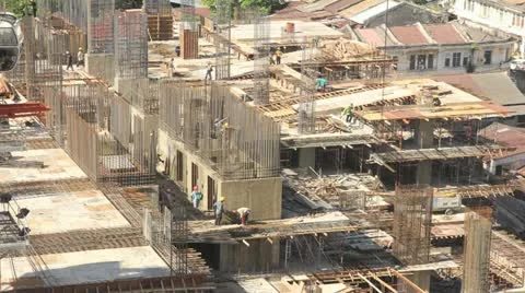 Building Construction Site with Workers Timelapse 1080p Stock Footage 22243347