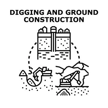 Building construction underground foundation digging process vector Stock Illustration