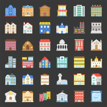Building construction vector, flat icon set 1/3 Stock Illustration