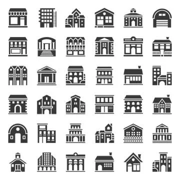 Building construction vector icon set, solid style 스톡 일러스트