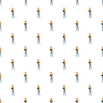 Building construction worker contractor checking project blueprint pattern Stock-Illustration