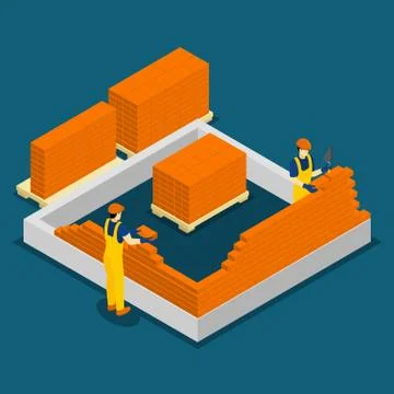 Building Construction Workers Isometric Banner Stock Illustration