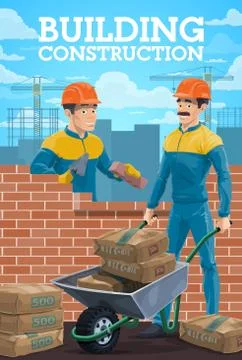 Building construction workers on site vector Ilustración de archivo