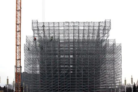 Building of constructions from metal beams Stock Photos