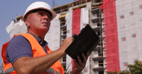 Building Constructor Take Agenda Notes Engineer Supervise Workers Team Activity Stock Footage 59526139