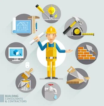 Building consultants &amp; contractors. Vector illustrations. Stock Illustration