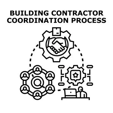 Building contractor coordination process concept vector illustration Stock Illustration