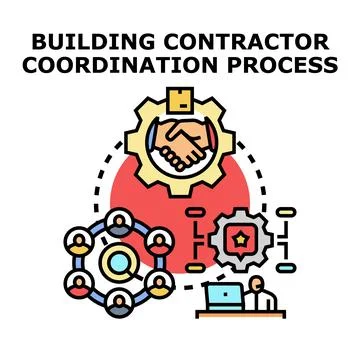 Building contractor coordination process concept vector illustration Stock Illustration