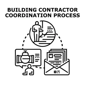 Building contractor coordination process management planning Stock Illustration