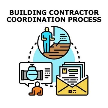 Building contractor coordination process management planning Stock Illustration