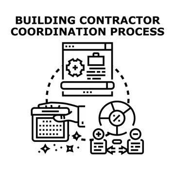 Building contractor coordination process vector illustration Stock Illustration