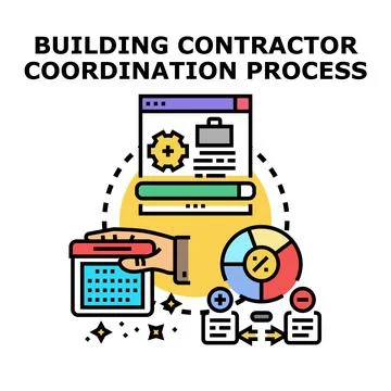 Building contractor coordination process vector illustration Stock Illustration