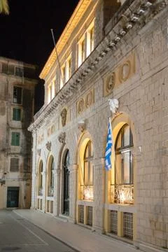 Building in corfu at night Stock Photos