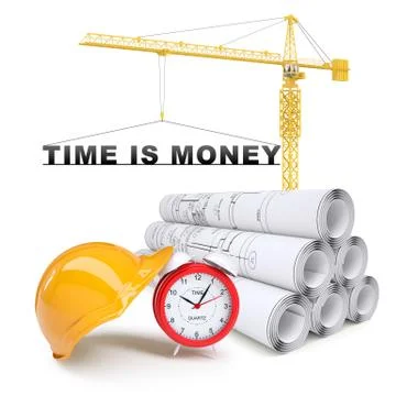 Building crane with alarm clock Ilustración de archivo