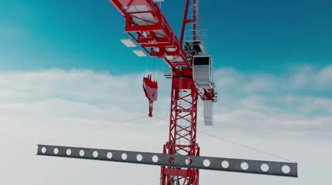 Building crane animation, work process. Over clouds view. height Stock Footage 60989053