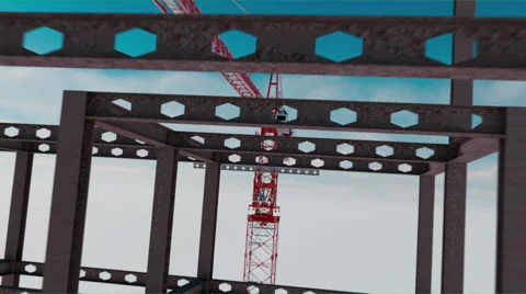 Building crane animation, work process. Over clouds view. height Video stock 60989263