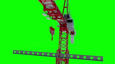 Building crane animation, work process. Green screen footage. Alpha channel Stock Footage 60993696