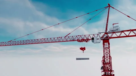 Building crane animation, work process. Over clouds view. height Video stock 62835222