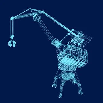 Building crane blue wireframe. Vector illustration. 3D Ilustración de archivo